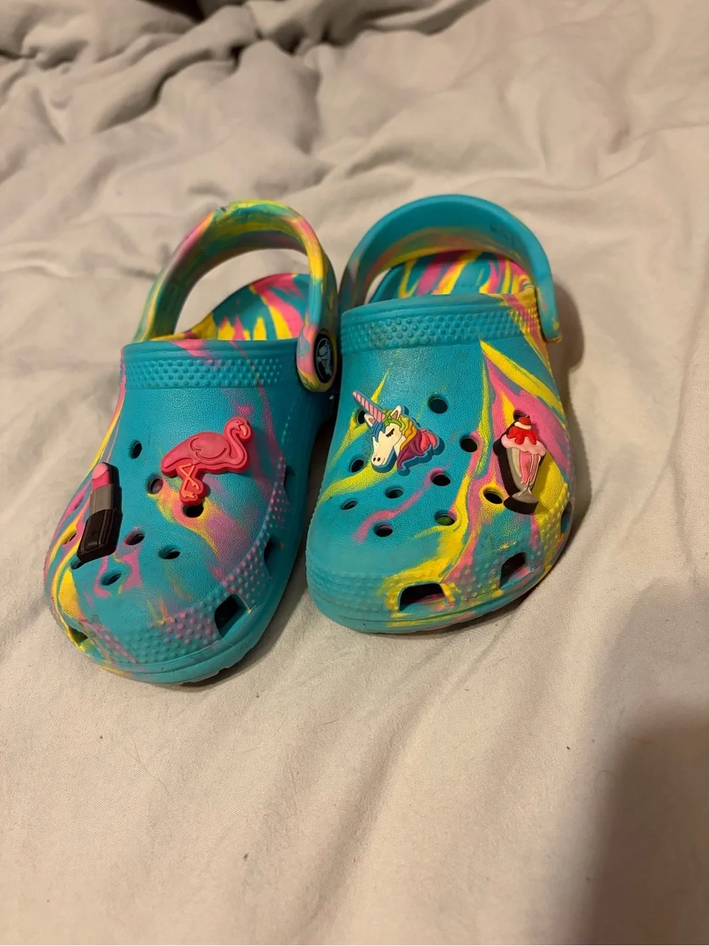 CROCS Kids Turquoise Tie-Dye with Pink, Yellow & Blue Accents